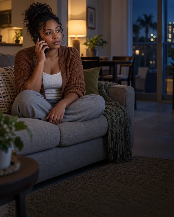 Resident calling to report a maintenance issue from her apartment at night